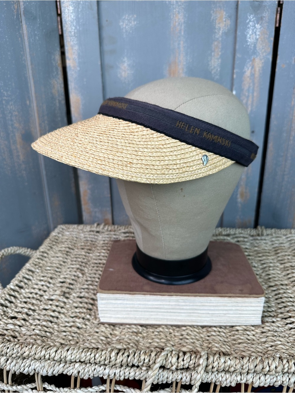 Helen Kaminski Marina Raffia Visor Hat Natural/Brown OS